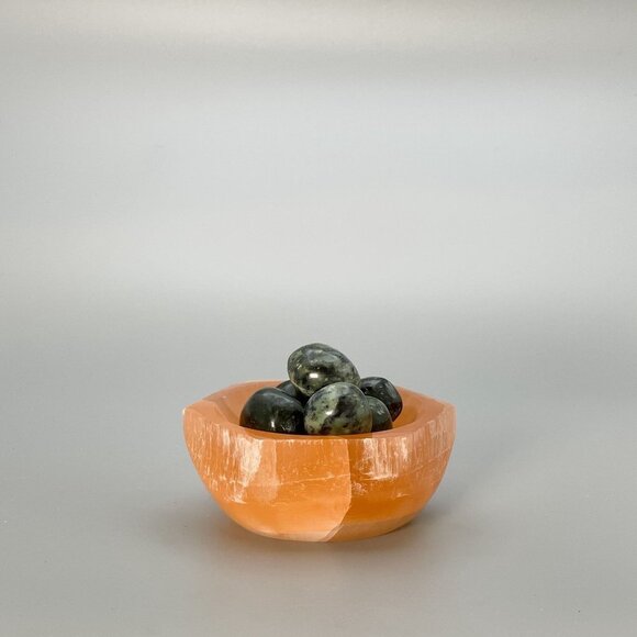 Orange Selenite Crystal Hexagon Bowl Peach Selenite Red Selenite Stone 3 inch - Picture 9 of 10